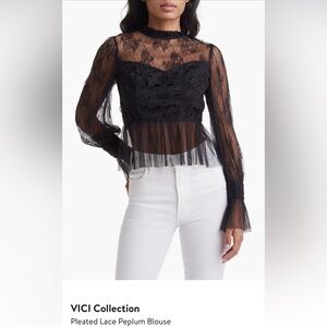 VICI Collection Pleated Lace Peplum Blouse